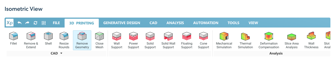 3DXpert icons isometric view option